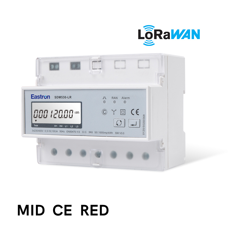 Medidor de energía multifunción trifásico con control remoto tipo LoraWAN certificado MID/RED