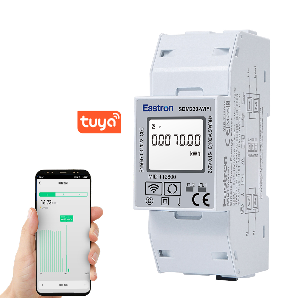 MID Approved 100A Direct Connection Single Phase Din Rail Wi-Fi Energy Meter