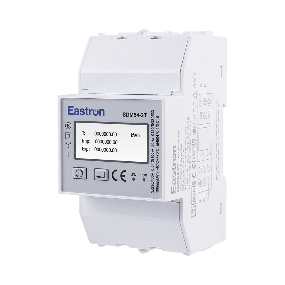 Medidor de energía trifásico, carril Din, Modbus, RS485, tarifa dual, 3 módulos