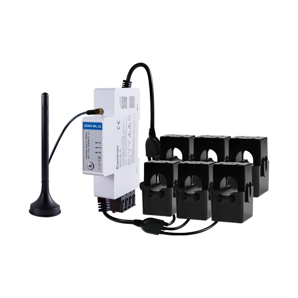 Medidor de energía Wifi trifásico de carril Din de doble canal tipo CT para medición fotovoltaica